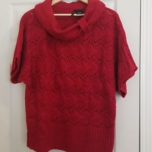 Short sleeve cowl neck lacey sweater